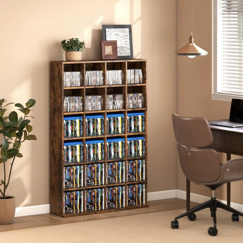 Image of HOMCOM DVD CD Media Storage Rack, Video Display Unit, Rustic Brown Brown Unisex