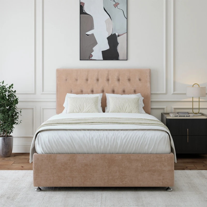 Image of Bedmaster Bedmaster Luxury Velvet Divan Base And Button Headboard in Light Brown Size: Super King Light Brown Super King Unisex 7867867679120