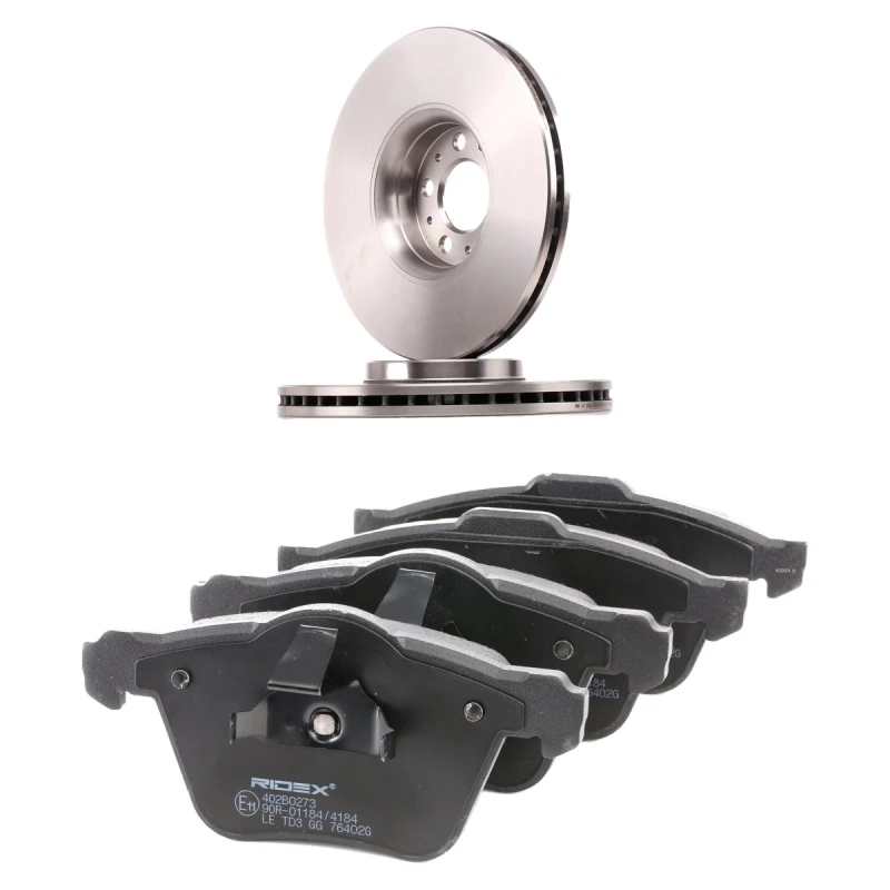 Image of RIDEX 3405B2595 Brake disc and pads set Front Axle, Brake Disc Type: internally vented Brake Set,disc brakes (3405)