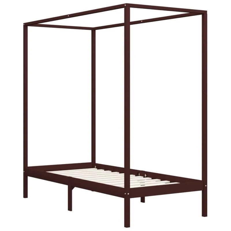 Image of vidaXL Solid Pine Wood Canopy Bed Frame Dark Brown 100x200cm Bedroom Furniture
