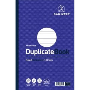 Image of Challenge 297mm x 195mm 100 Sheets Side Taped Ruled Perforated Duplicate Book Blue
