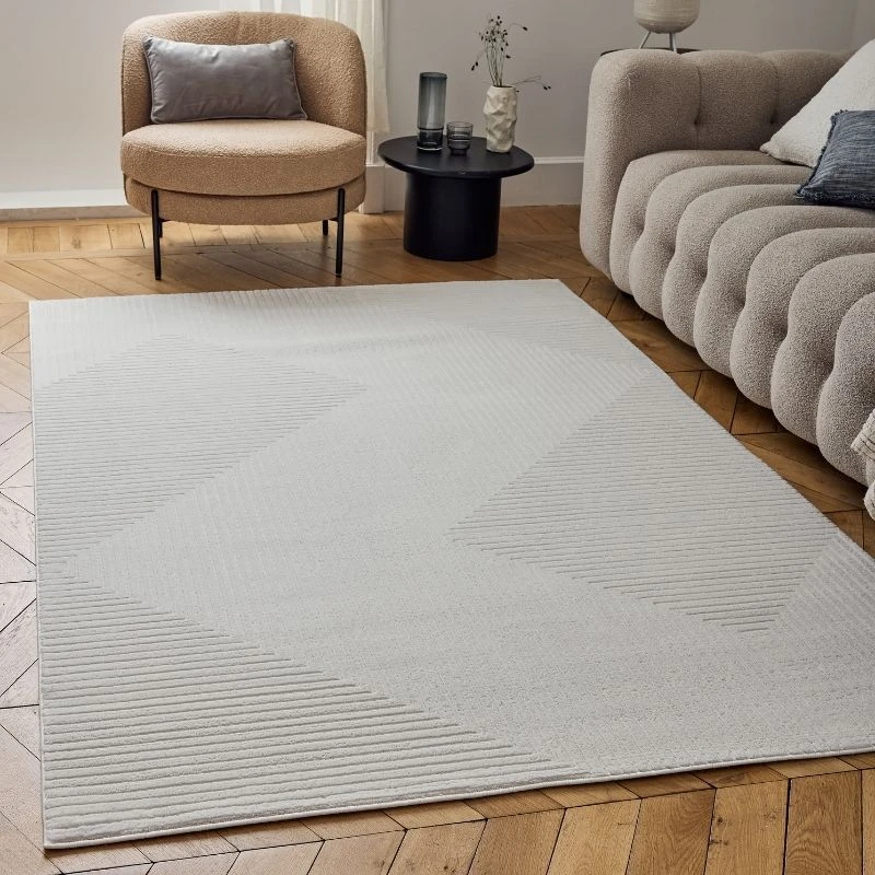 Image of THE RUGS Carmel Modern Area Rugs & Runners Geometric Stain Resistant in Cream Size: 80cm x 300cm Cream Unisex 80cm x 300 cm