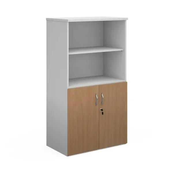 Image of Duo Duo combination unit with open top 1440mm high with 3 shelves - white with beech lower doors White/Beech R1440OPD-WHB