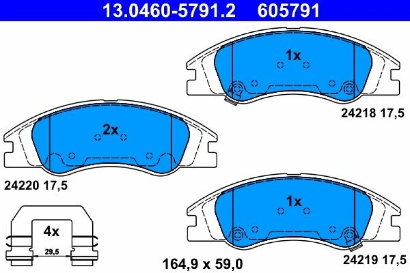 Image of ATE 13.0460-5791.2 Brake pad set with acoustic wear warning, with accessories Brake Pad Set,disc brake (402)