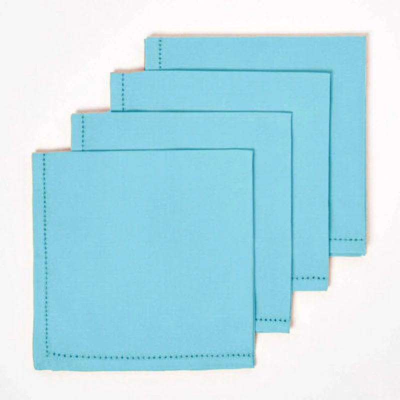 Image of Homescapes Cotton Fabric 4 Napkins Set Blue