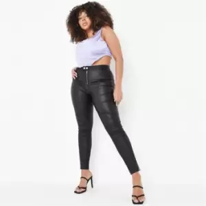 image of Missguided Plus Vice Popper Coated Biker Jean - Black