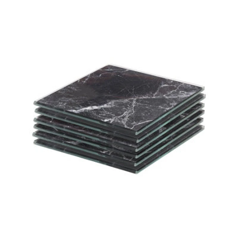 Image of Harbour Housewares 6X Square Glass Coasters - 10Cm - Black Marble Tabletop Protection Mat Drink Coaster Decorative Dining Placemat