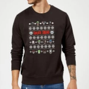 Image of DC Comics Suicide Squad Harley Joker Panda Faces Black Christmas Sweatshirt - L - Black