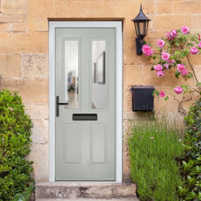 Image of Lacerta Composite Door Carnoustie Agate Grey 920mm X 2090mm Open In Right Hand Clear Glass 10 Year Guarantee - Free Delivery & Smart Lock