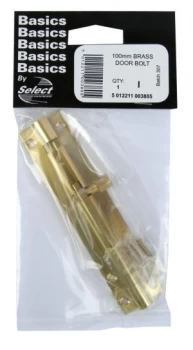 Image of Select Hardware Door Bolt Brass 100mm 1 Pack