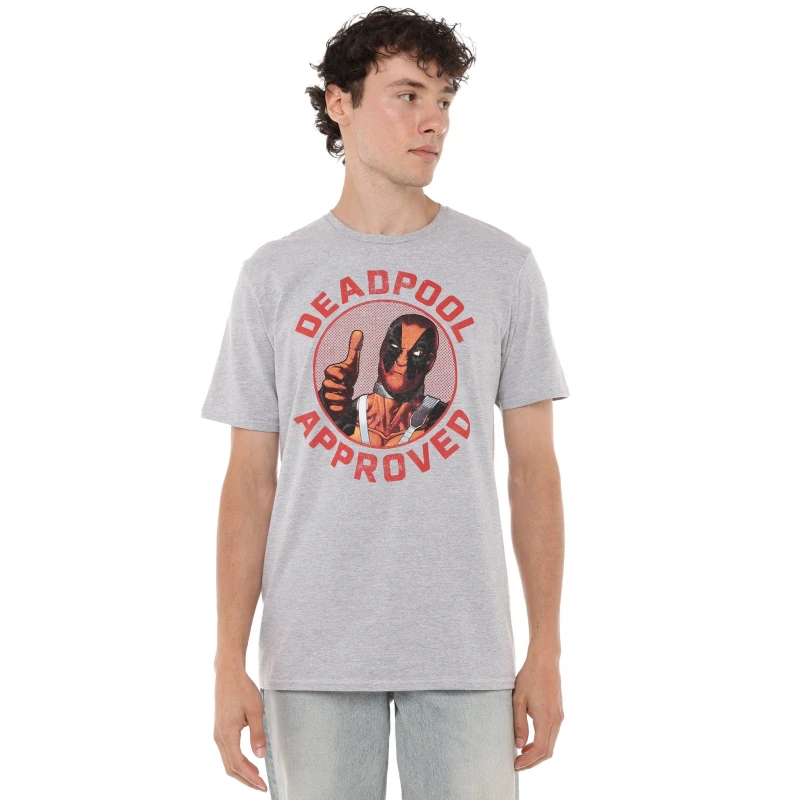 Image of Deadpool Men Marvel Deadpool Approved Mens T-Shirt Grey Size: Small Grey S Male 5052777794694