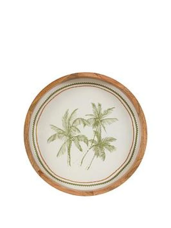 Image of Crossland Grove Helios Wooden Round Serving Tray, Brown 5.06109E+12