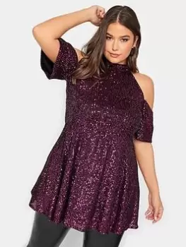 Image of Yours Sequin Choker Cold Shoulder, Pink, Size 14, Women