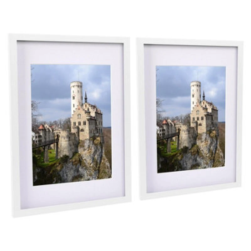 Image of Nicola Spring 2X Photo Frames With White A4 Mount - A3 (12" X 17") White Portrait Hanging Wall Mounted Picture Display Frame