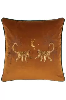 image of Dusk Monkey Embroidered Piped Velvet Cushion