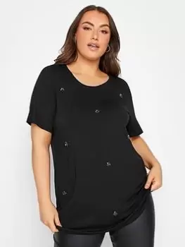 Image of Yours Stud Detail Short Sleeve Tee Black, Size 16, Women