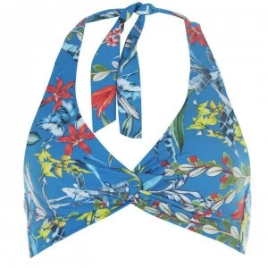 image of Figleaves Soft Halter Print Bikini Top - Blue