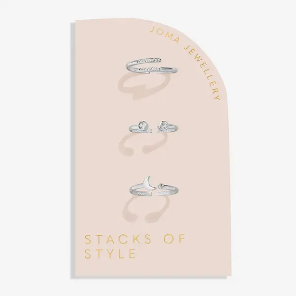 Image of Joma Jewellery Stacks Of Style Moon & Zirconia Silver Plated Set O