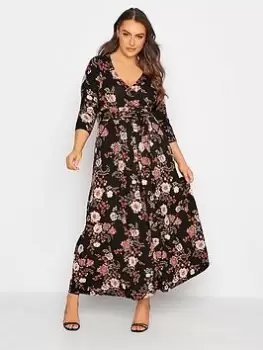 Image of Yours Floral Print Wrap Dress - Black, Size 18, Women