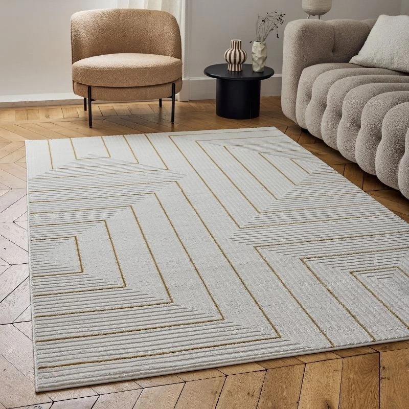 Image of THE RUGS Carmel Modern Area Rugs & Runners Geometric Stain Resistant in Gold Size: 80cm x 300cm Gold Unisex 80cm x 300 cm