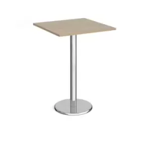 image of Pisa square poseur table with round chrome base 800mm - barcelona walnut