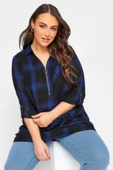 Image of Plus-Size Black & Cobalt Blue Check Zip Top