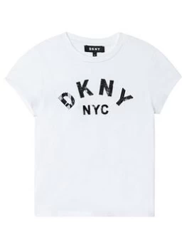 Image of DKNY Girls Print Logo T-Shirt - White, Size Age: 5 Years, Women