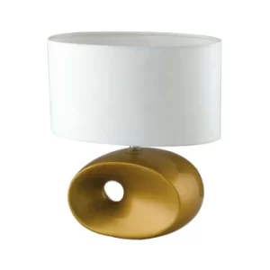 image of Fan Europe EOLO Table Lamp with Oval Shade Gold, Ceramic With Fabric Lampshade 27.8x31.3cm