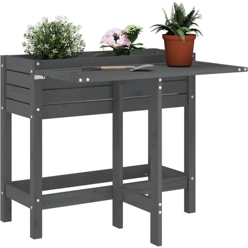Image of vidaXL Garden Planter with Folding Tabletop Grey Solid Wood, Grey 825123