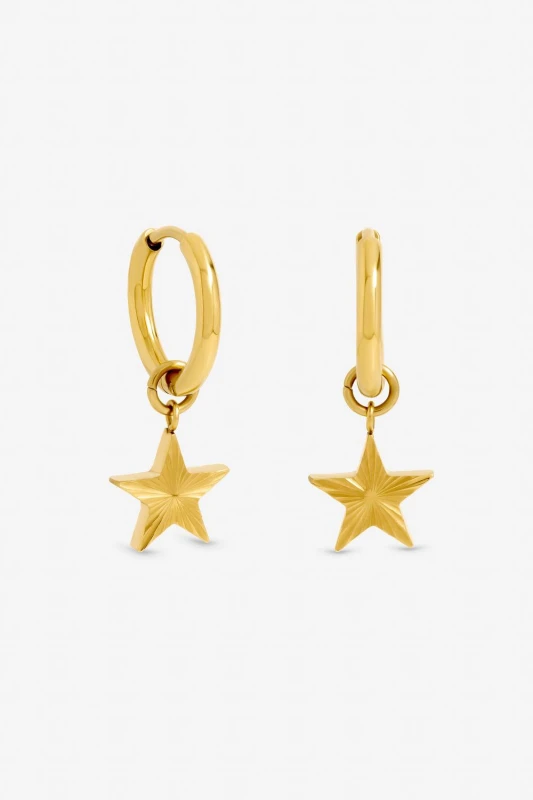 Image of Jon Richard Womens Gold Plated Waterproof Diamond Cut Star Huggie Earrings Gold Female One Size