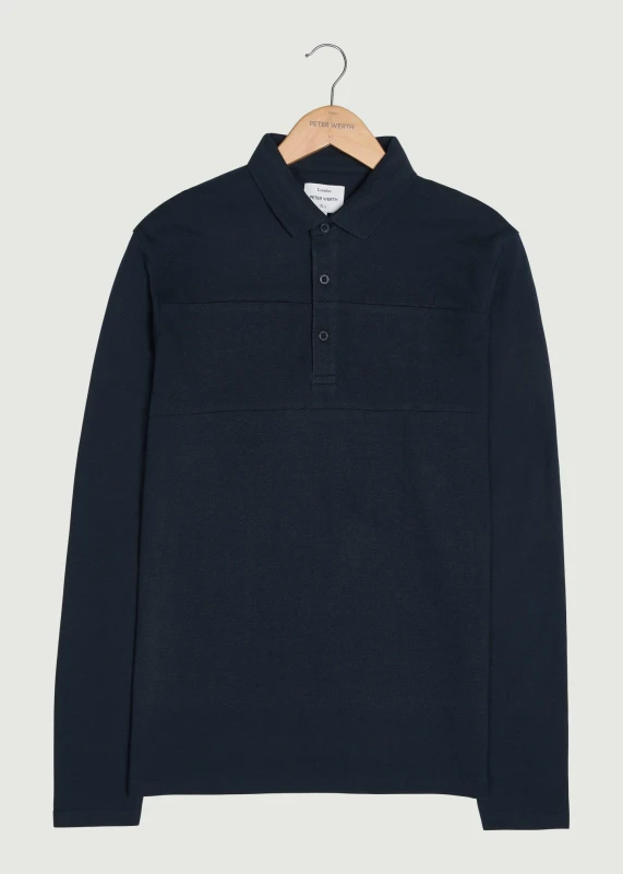 Image of Peter Werth Mens Noaks LS Polo Shirt in Dark Navy Size: XL Dark Navy Male XL