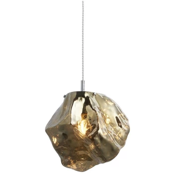 Image of Endon Collection Lighting - Endon Rock Modern Contemporary Single Pendant Light Metallic Bronze Glass Shade Chrome Plated