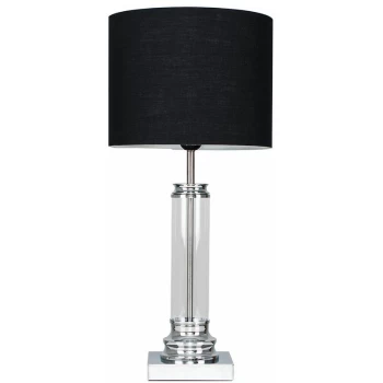 image of Clear Glass Column Touch Table Lamp With Drum Shade - Black