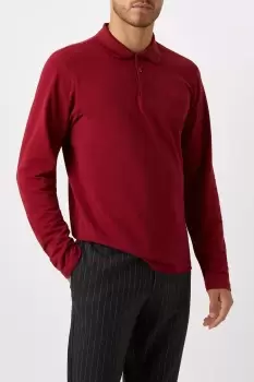 image of Burgundy Long Sleeve Pique Polo Shirt