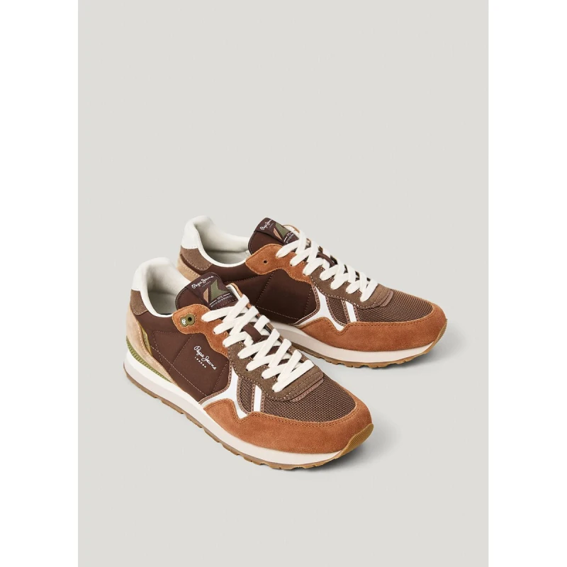 Image of Pepe Jeans Brit Boost Mixed-Material Trainers Brown Polyester 45 (10 to 10.5)