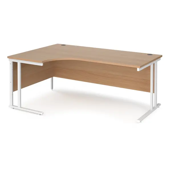 image of Maestro 25 Left Hand Ergonomic Desk with White Cantilever Frame and Beech Top - 1800mm Wide