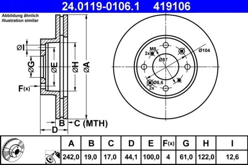 Image of ATE 24.0119-0106.1 Brake disc Vented, Coated Brake Disc (82)