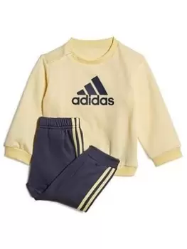 Image of Boys, adidas Favourites Toddler Unisex Badge Of Sport Crew & Jogger Set - Bright Yellow, Bright Yellow, Size 0-3 Months