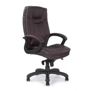 image of Hudson Hi Bck Lthr Faced Exec Armchair Cntrst Sttching BY 49974ET