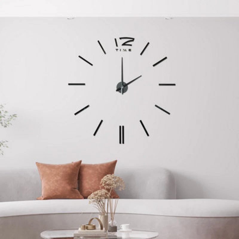 Image of Walplus Black Frameless 3D Giant Wall Clock - Stick-On Wall Clock For Modern Decor