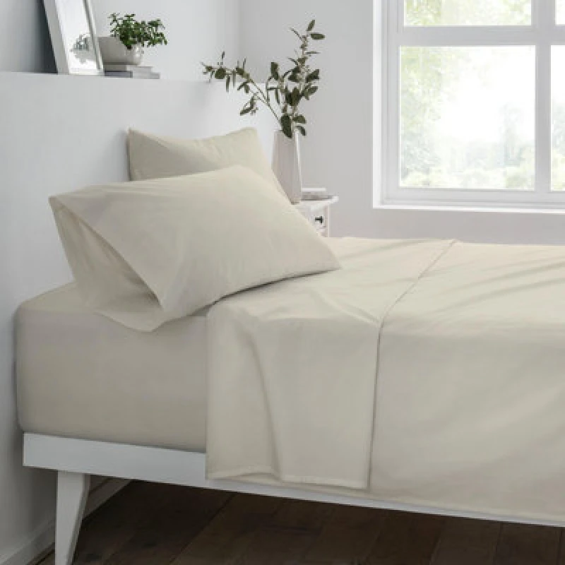 Image of Smart Living Smart Living Polycotton Bed Linen Luxury Fitted Bedsheet or Pillowcase Non Iron in Natural Size: Single Fitted Natural Single Fitted Un