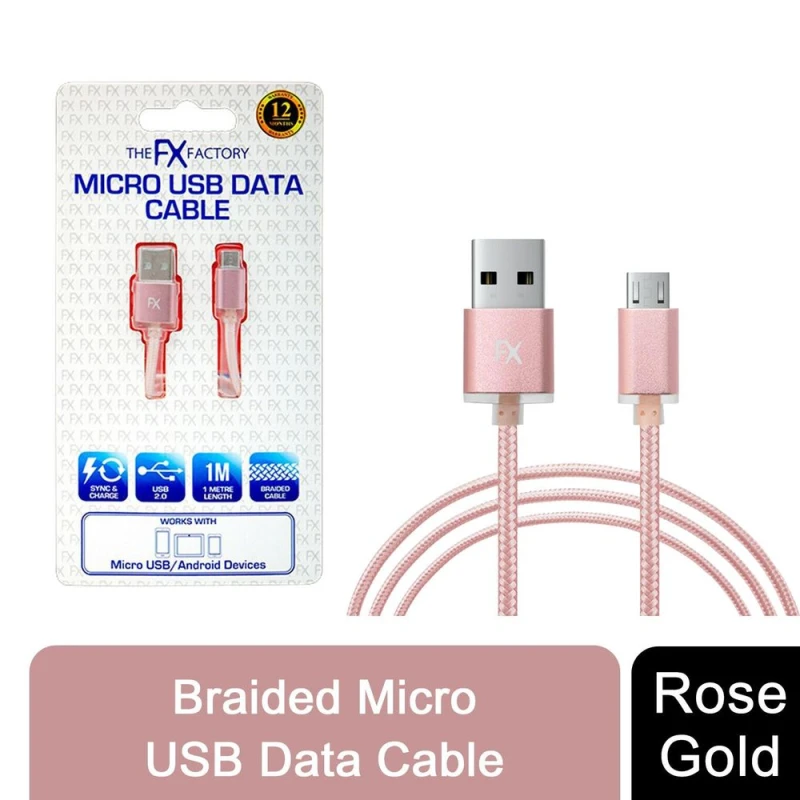 Image of FX Braided Micro USB 'Data Cable' Rose Gold Rose Gold unisex