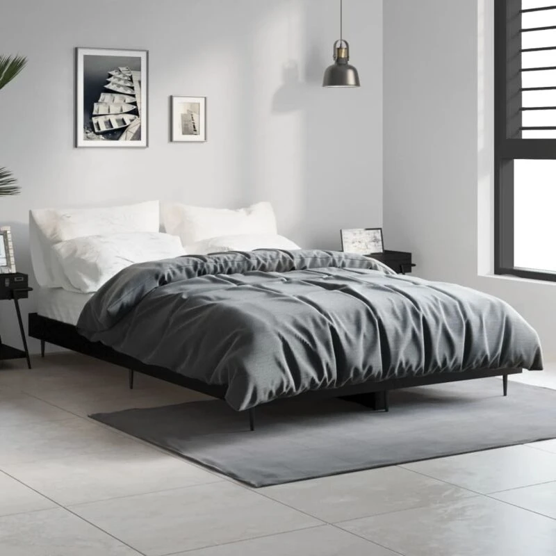 Image of Vidaxl Bed Frame Black 120X190 Cm 4ft Small Double Engineered Wood, Black 832294