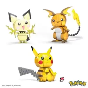 image of Pokemon Mega Construx Wonder Builders Construction Set Pikachu Evolution Trio 13 cm