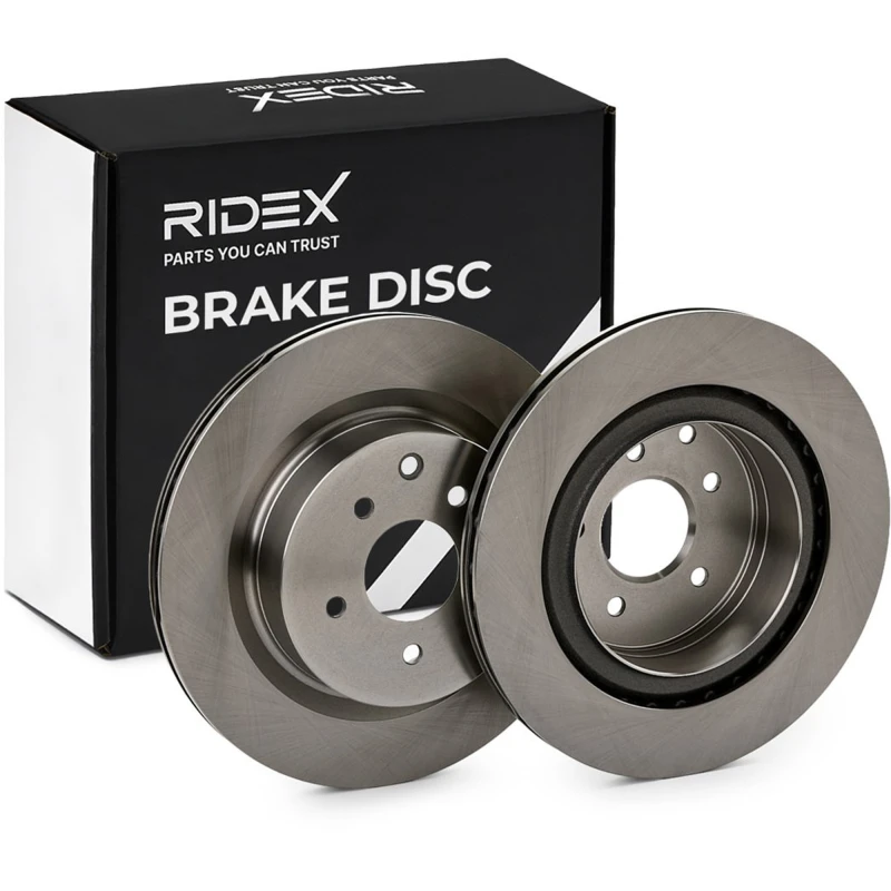 Image of RIDEX 82B1176 Brake disc Rear Axle, Vented, Cast Iron, Uncoated, Untreated, without bolts/screws Cast Iron Brake Disc (82)