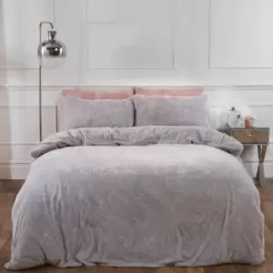 Image of Sienna Glitter Teddy Duvet Cover With Pillowcase Bedding Set Silver Super King