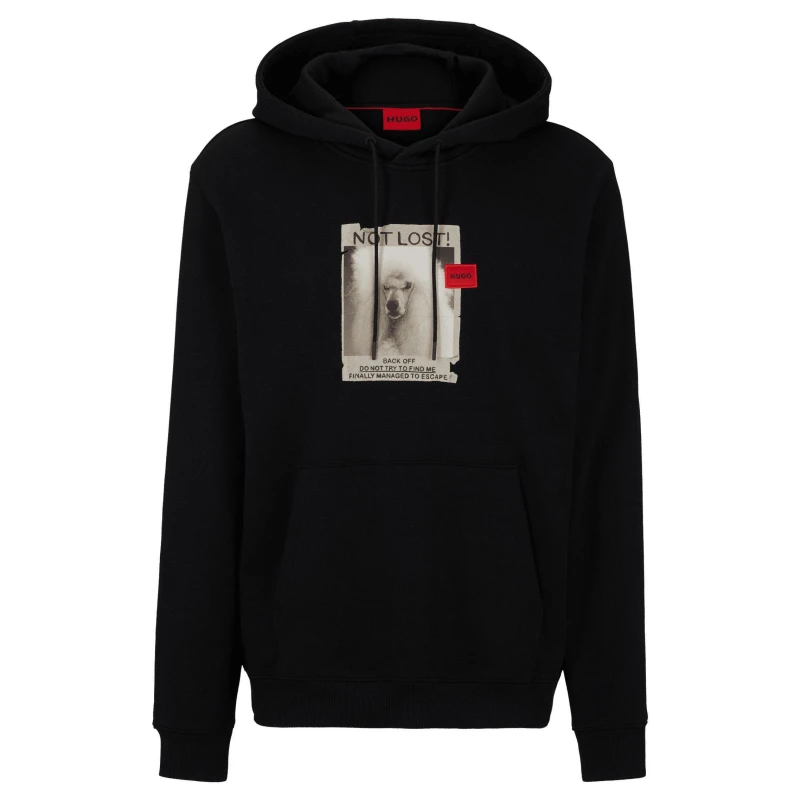 Image of Hugo Dog Artwork Relaxed-Fit Hoodie Black male L