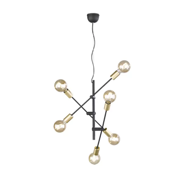 image of Cross Modern 6 Light Multi Arm Pendant Ceiling Light Black Matt