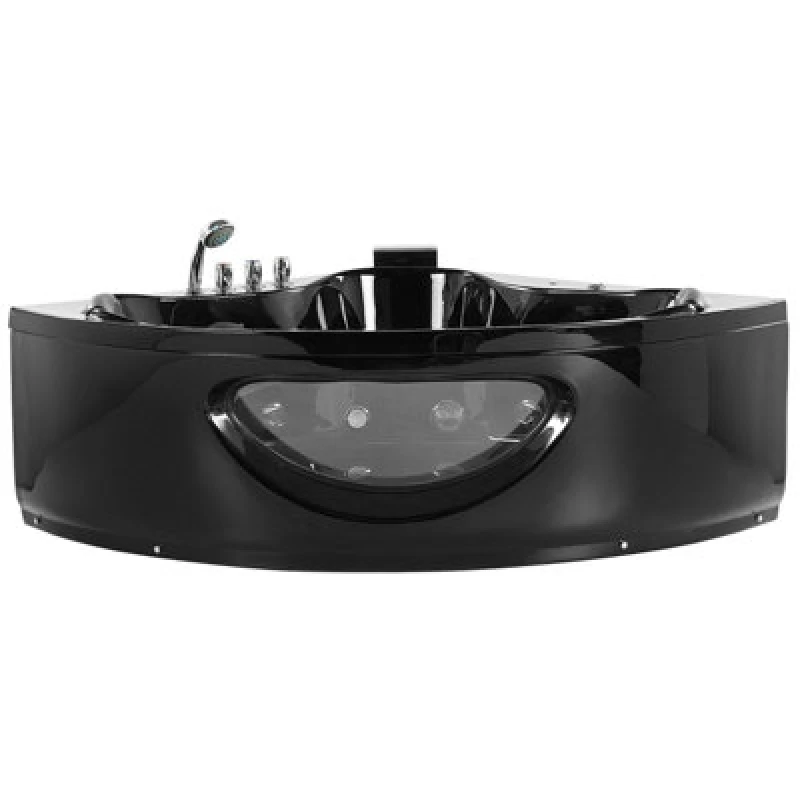 Image of Beliani Whirlpool Corner Bath With LED 1900 X 1500 Cm Black Tocoa