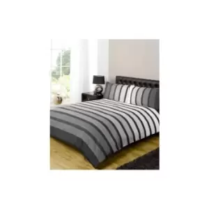 image of Soho Black Stripe Duvet Cover Quilt Bedding Set, Black White Grey, Double